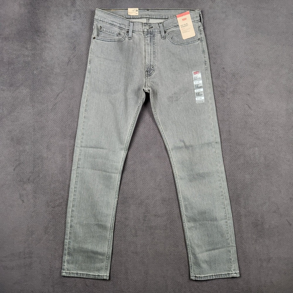 Levis 513 Slim Straight Jeans Mens 31x32 Gray Low Rise Stretch Denim NEW